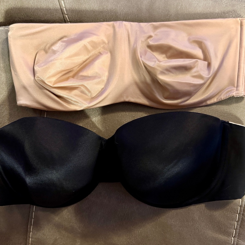 Victoria's Secret Black and Nude strapless bra set